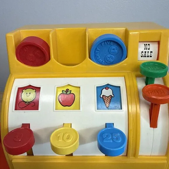 Vintage 1974 Fisher Price Cash Register #926 With 4 Coins Working Bell Handle - Picture 4 of 11